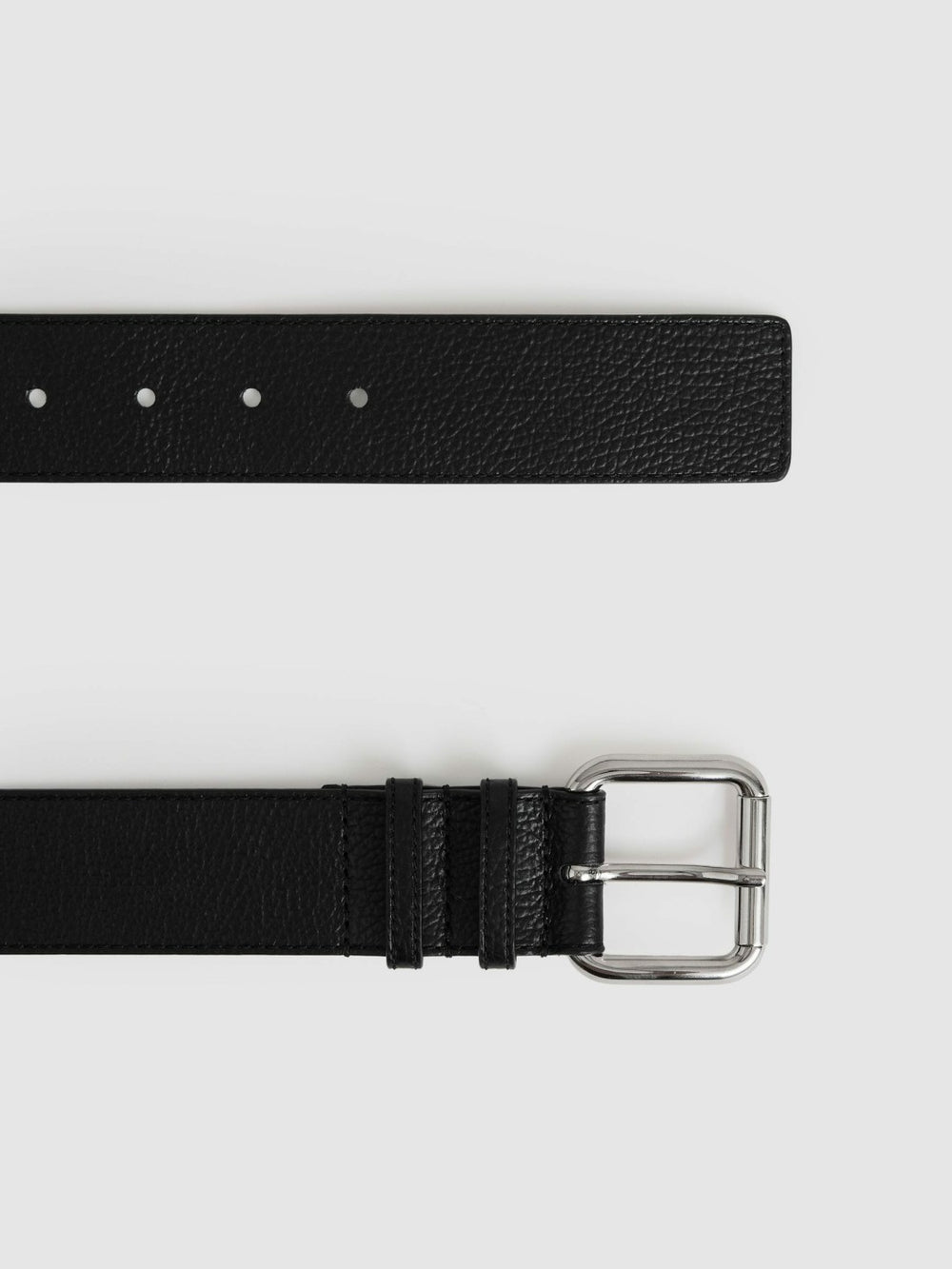 Women Leather Square Roller Buckle Belt in Black