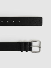 Women Leather Square Roller Buckle Belt in Black