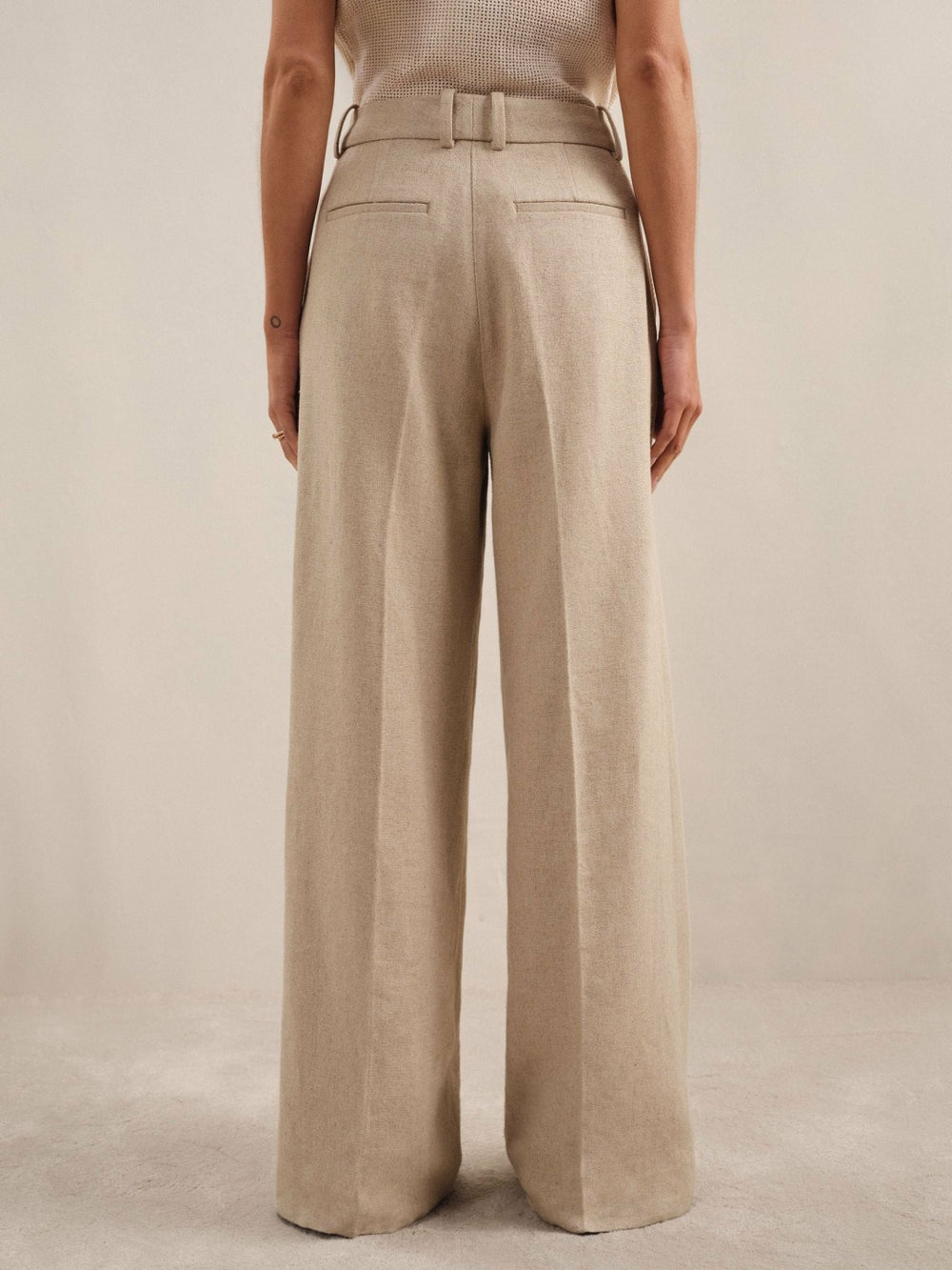 Women Petite Linen-Blend Wide-Leg Trousers in Neutral
