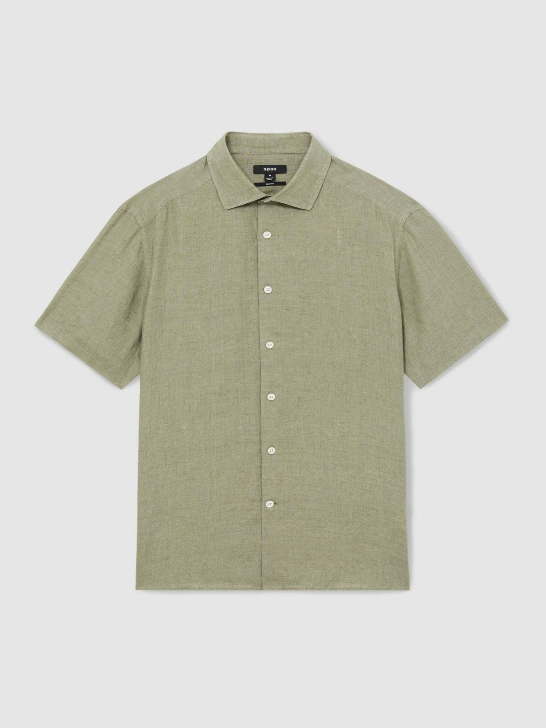 Men Slim Fit Linen Button-Through Shirt in Thyme Green