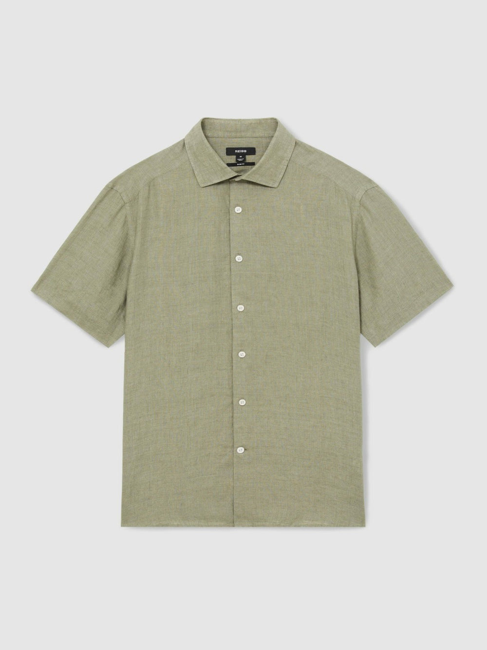 Men Slim Fit Linen Button-Through Shirt in Thyme Green