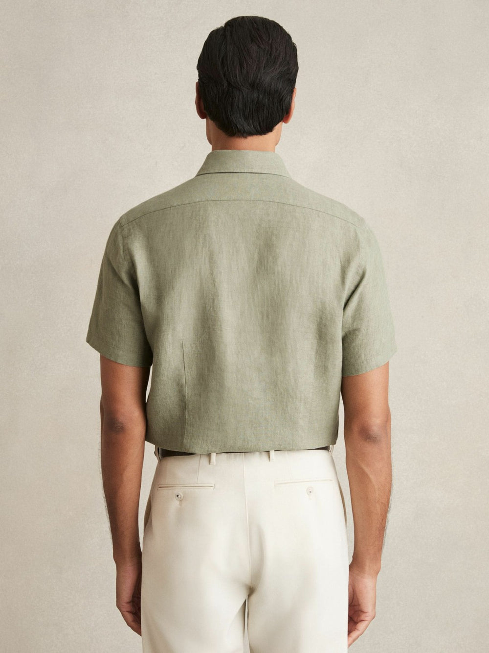 Men Slim Fit Linen Button-Through Shirt in Thyme Green