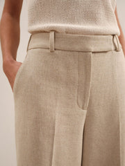 Women Linen-Blend Wide-Leg Trousers in Neutral
