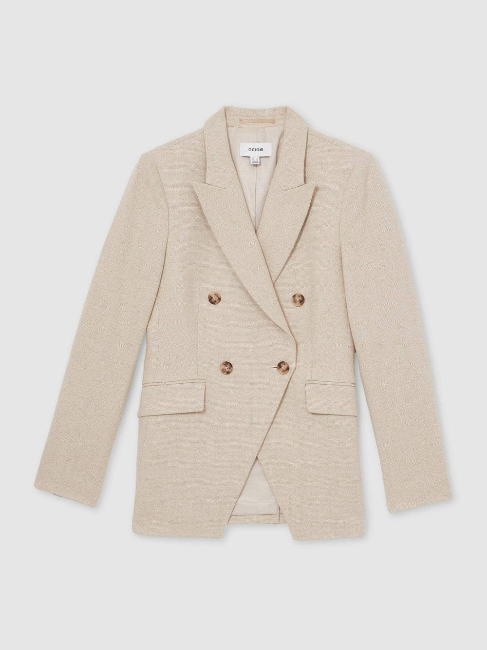 Women Linen-Blend Double-Breasted Suit Jacket in Neutral