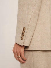 Women Linen-Blend Double-Breasted Suit Jacket in Neutral