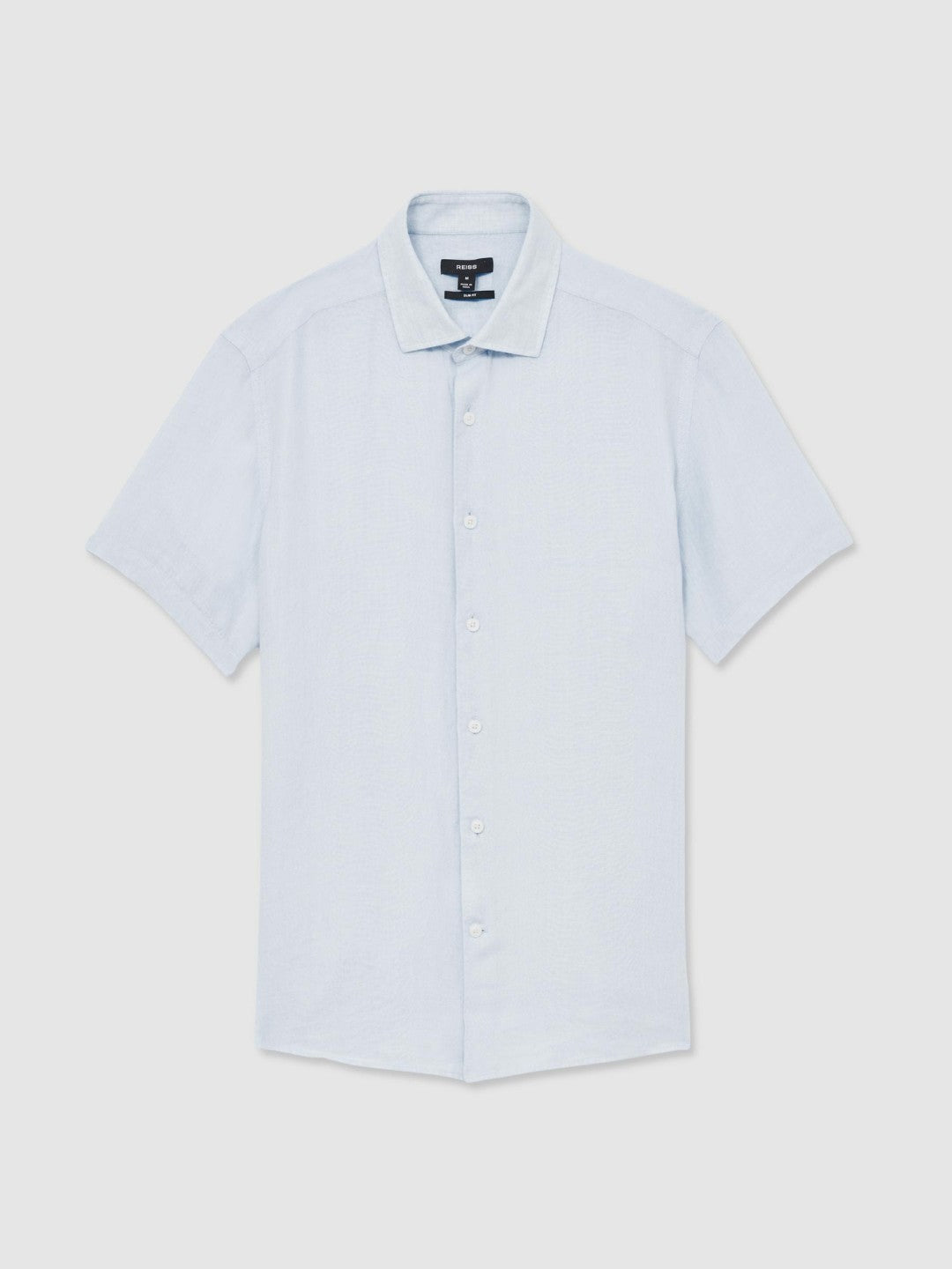 Men Slim Fit Linen Button-Through Shirt in Pale Blue