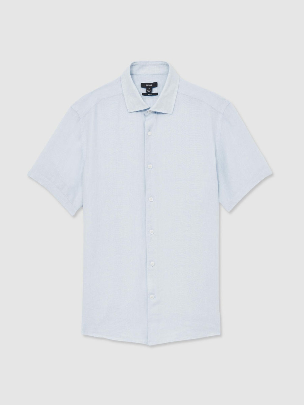 Men Slim Fit Linen Button-Through Shirt in Pale Blue