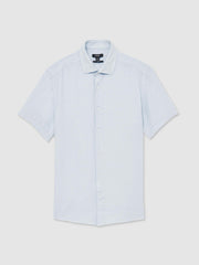 Men Slim Fit Linen Button-Through Shirt in Pale Blue