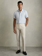 Men Slim Fit Linen Button-Through Shirt in Pale Blue