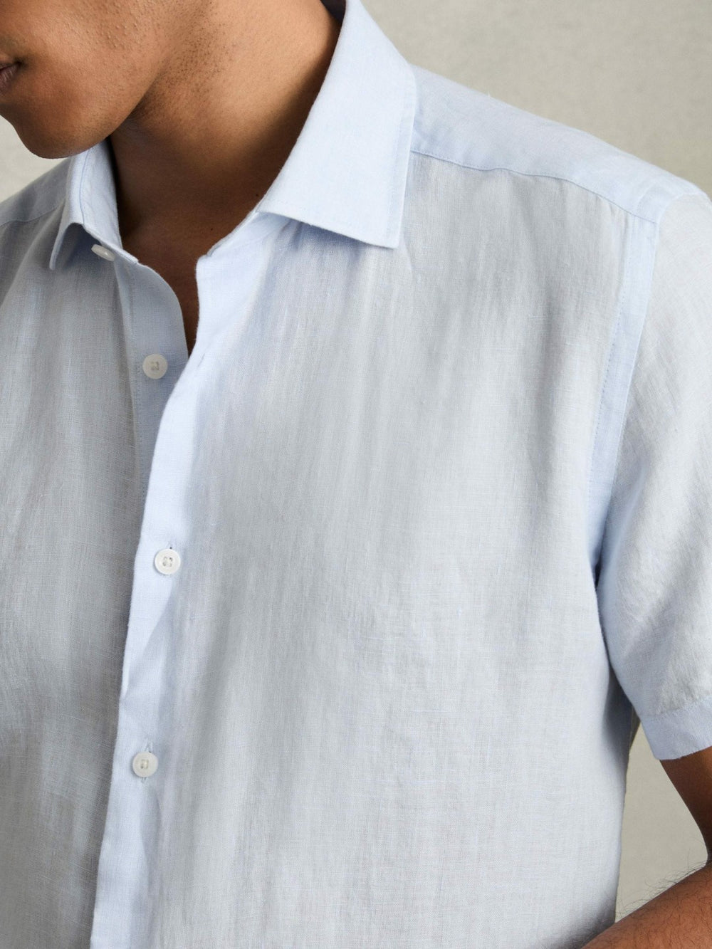 Men Slim Fit Linen Button-Through Shirt in Pale Blue