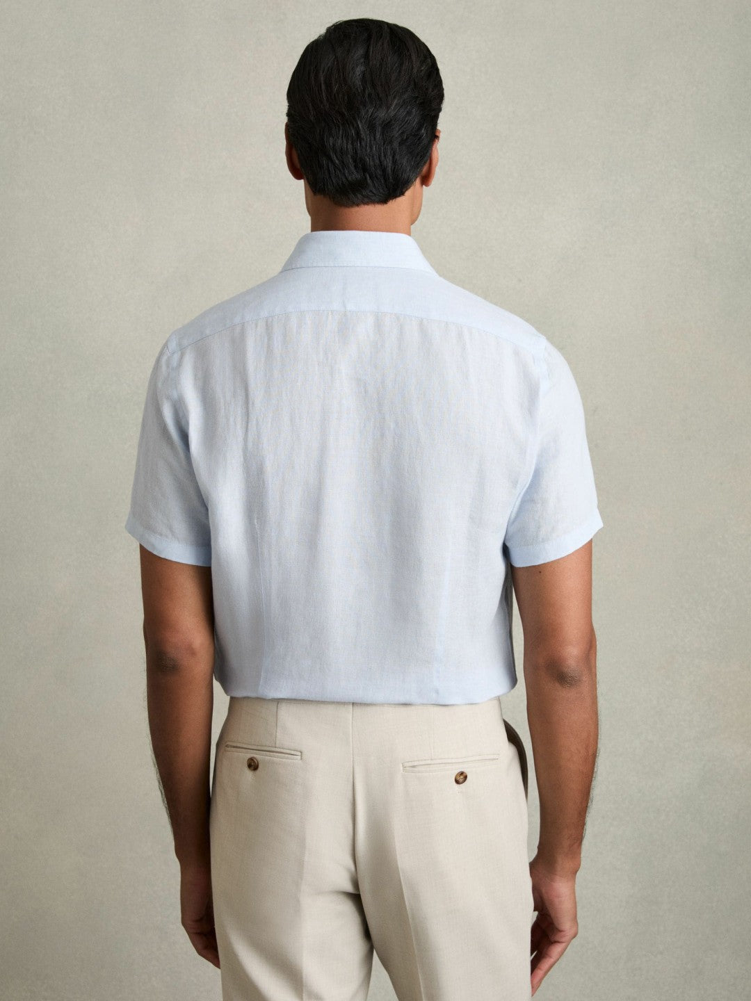 Men Slim Fit Linen Button-Through Shirt in Pale Blue