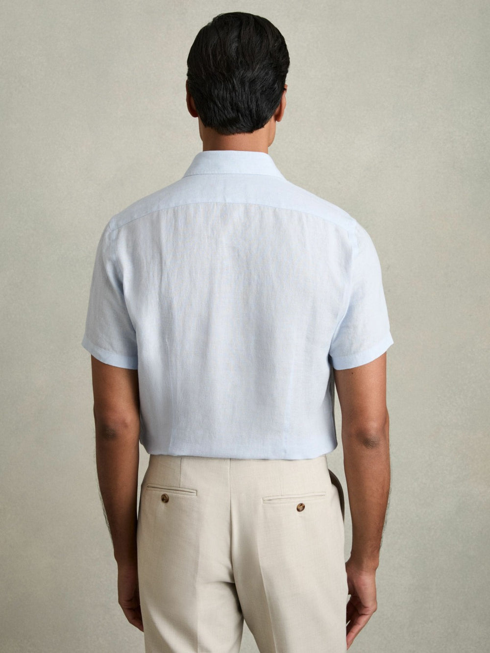 Men Slim Fit Linen Button-Through Shirt in Pale Blue