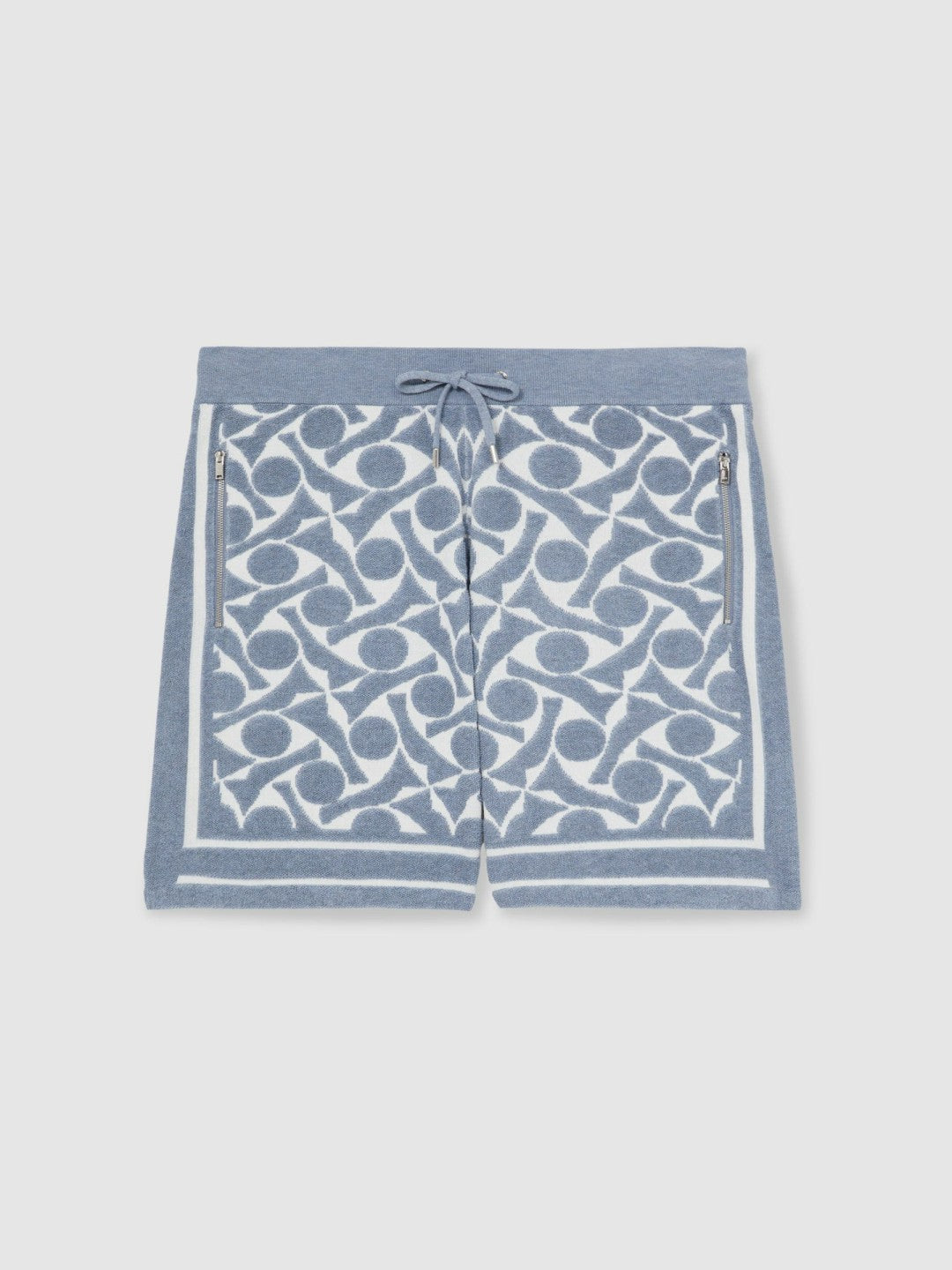 Men Abstract-Pattern Towelling Shorts in Soft Blue/White