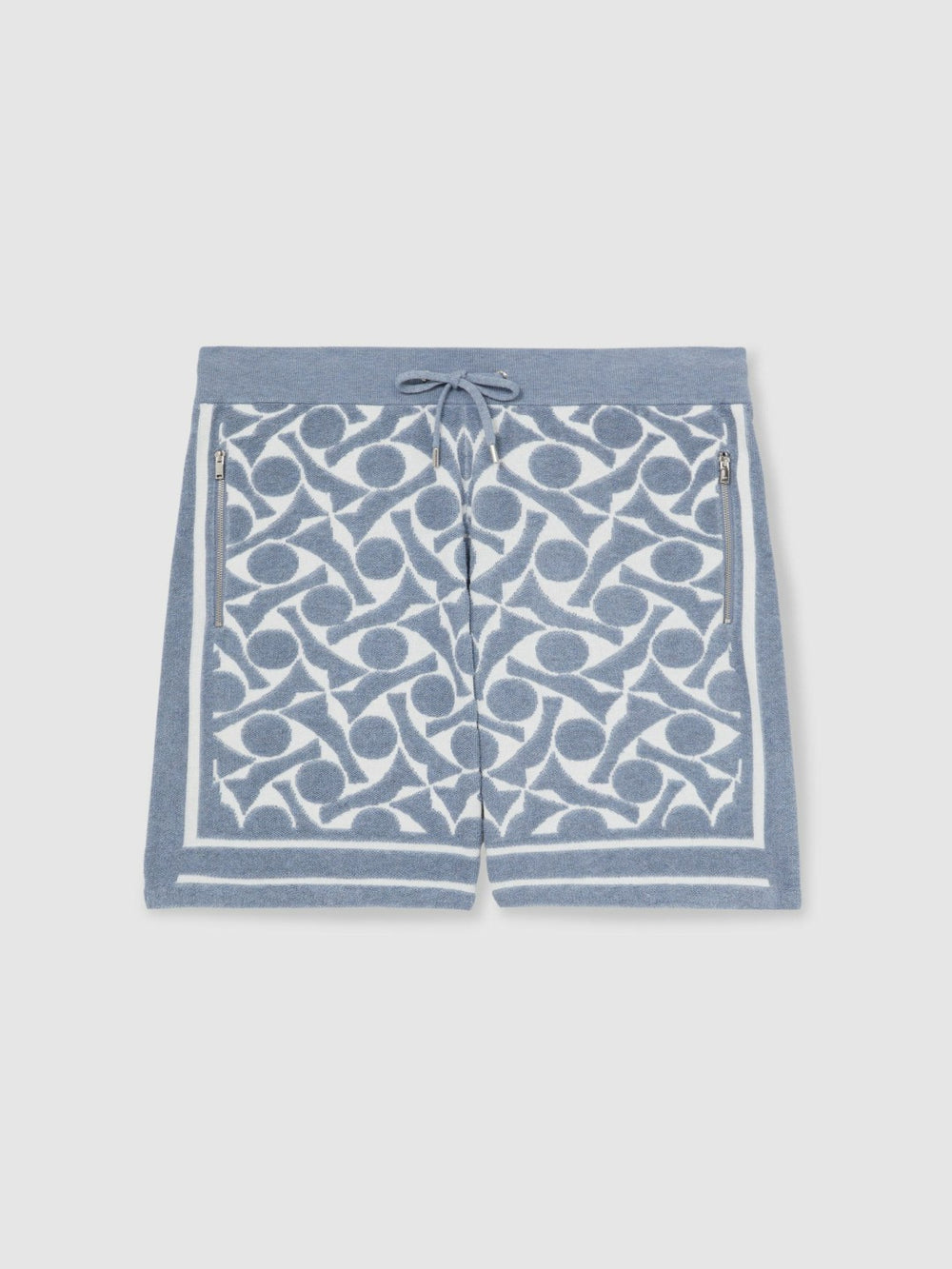 Men Abstract-Pattern Towelling Shorts in Soft Blue/White