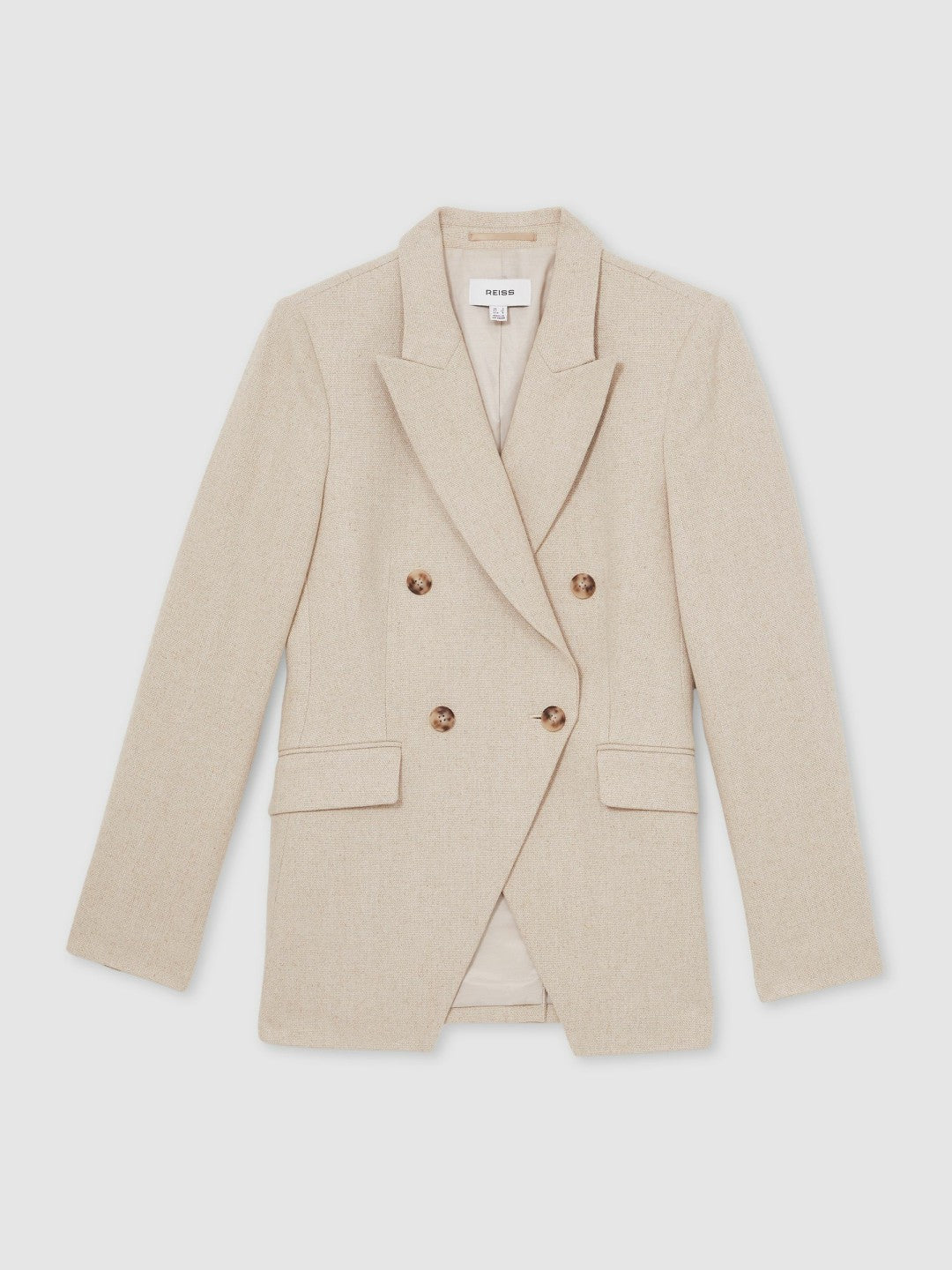 Women Petite Linen-Blend Double-Breasted Suit Jacket in Neutral