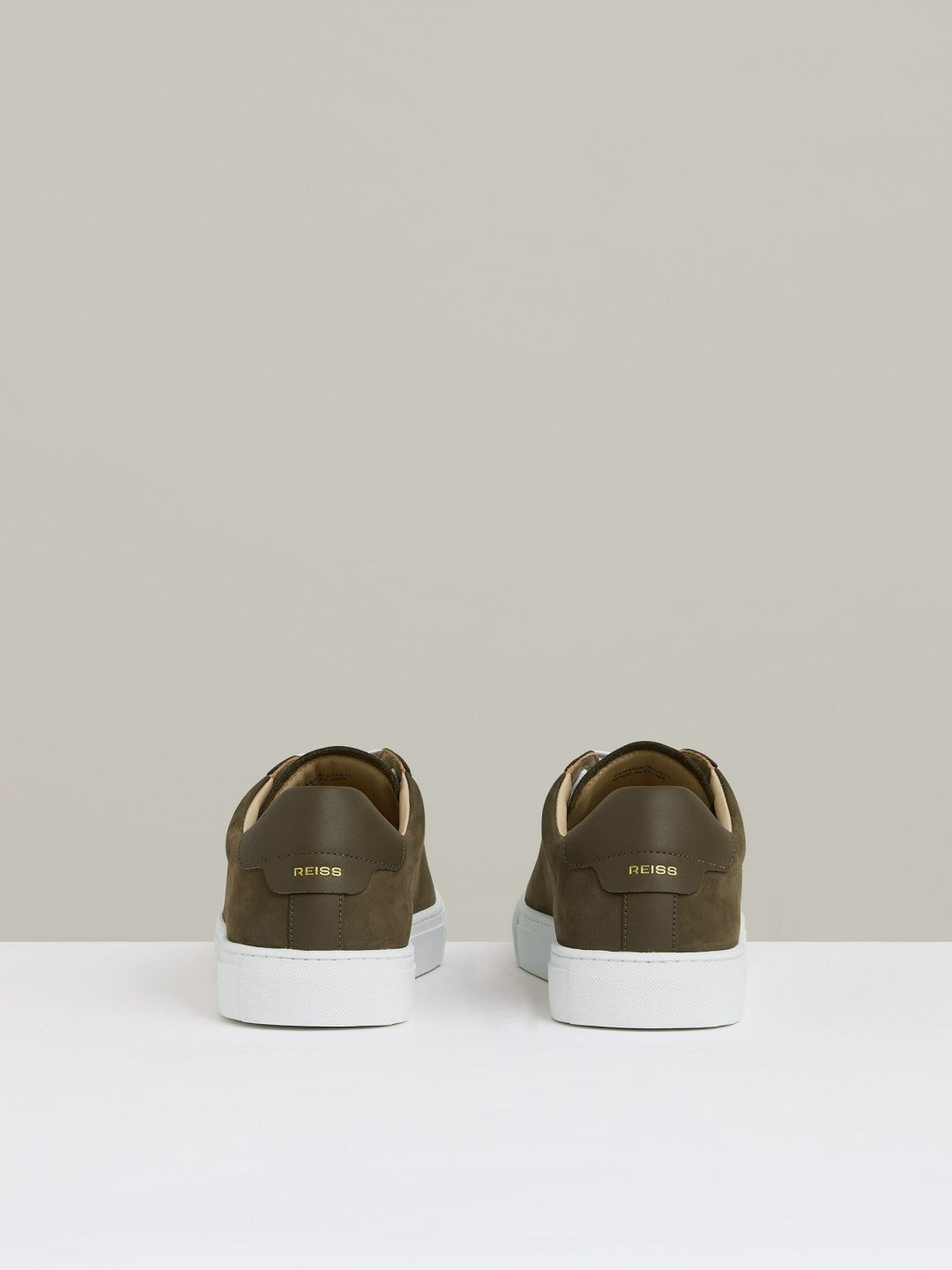 Men Nubuck-Leather Low-Top Trainers in Olive Green