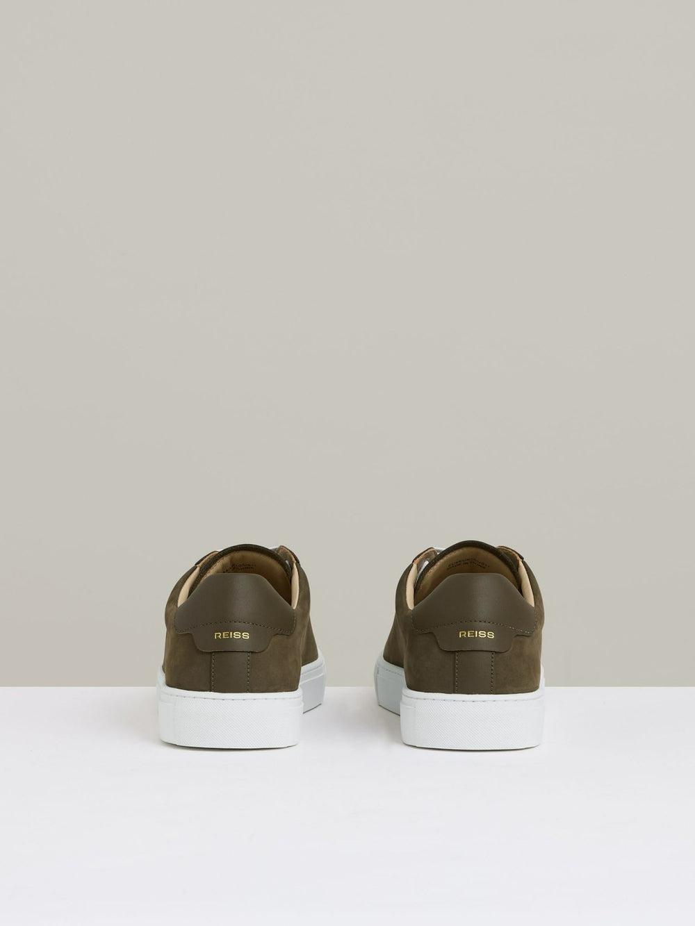 Men Nubuck-Leather Low-Top Trainers in Olive Green