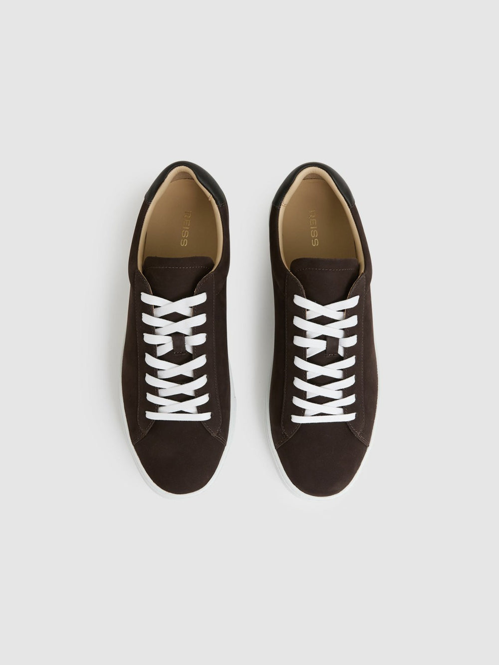 Men Nubuck-Leather Low-Top Trainers in Dark Chocolate Brown