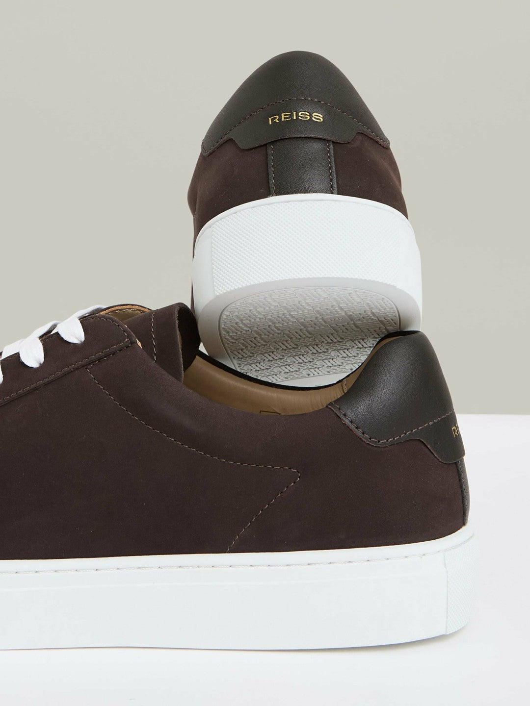 Men Nubuck-Leather Low-Top Trainers in Dark Chocolate Brown