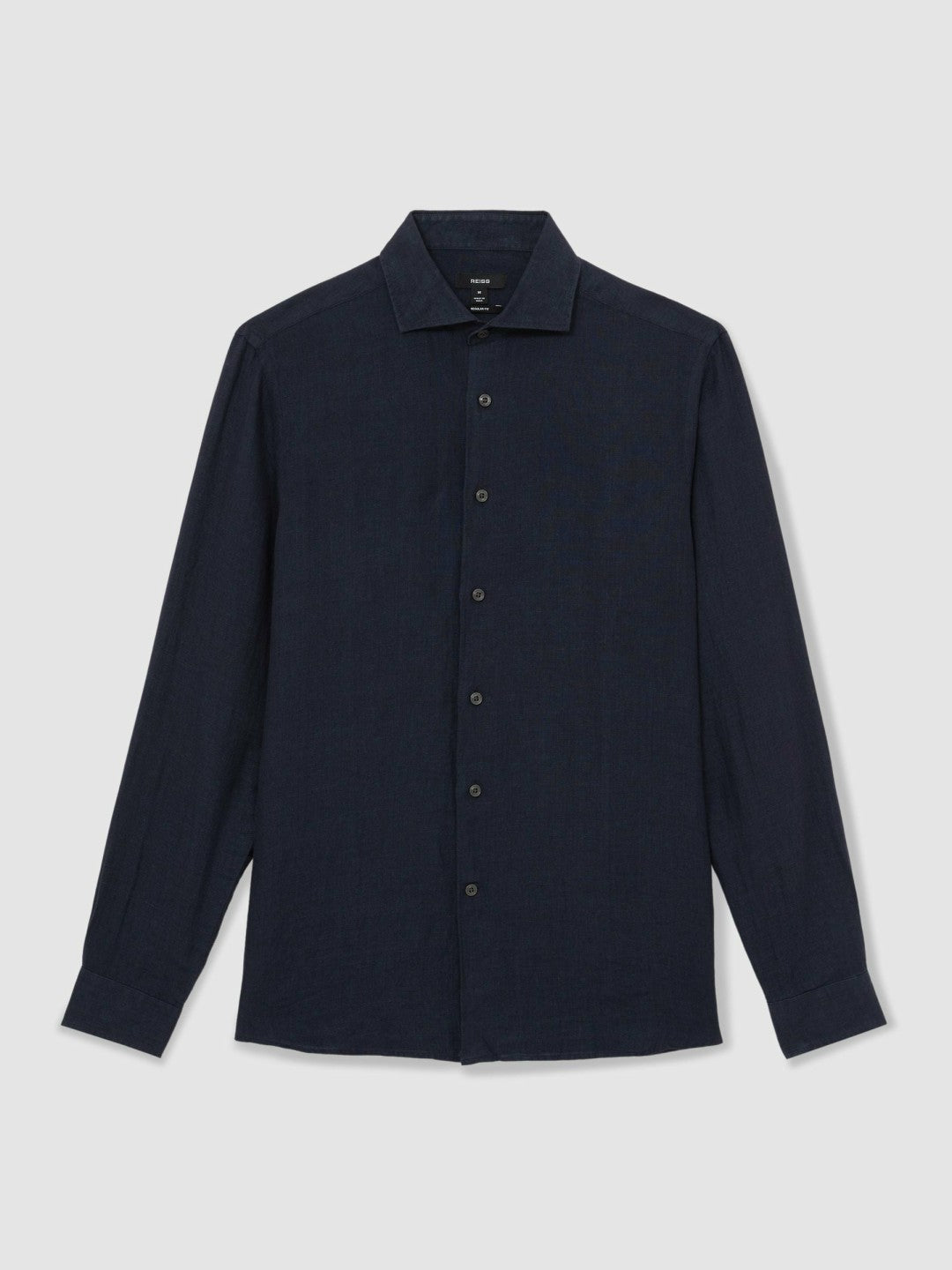 Men Linen Button-Through Shirt in Navy