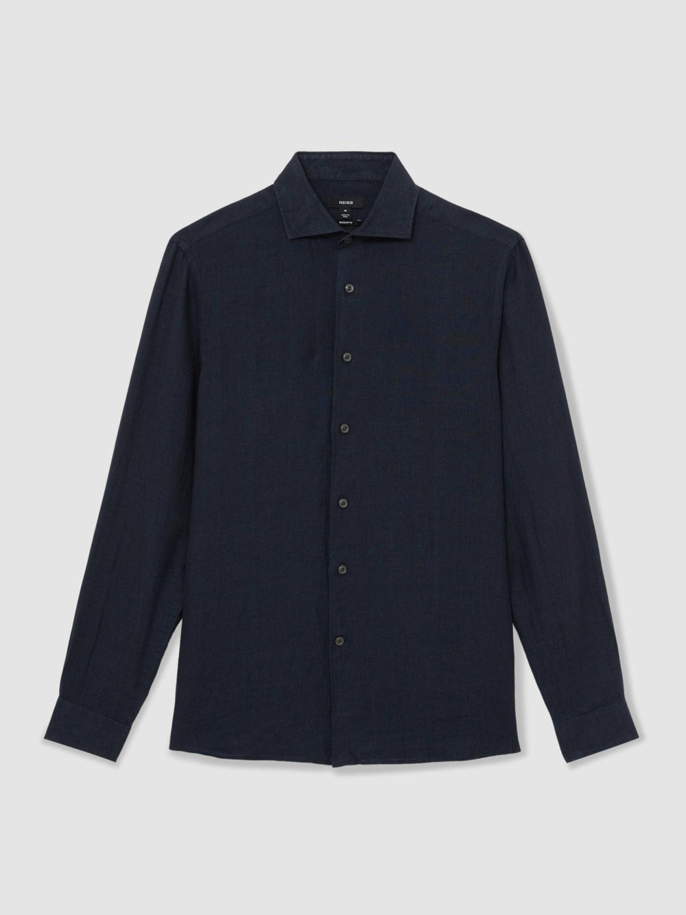 Men Linen Button-Through Shirt in Navy