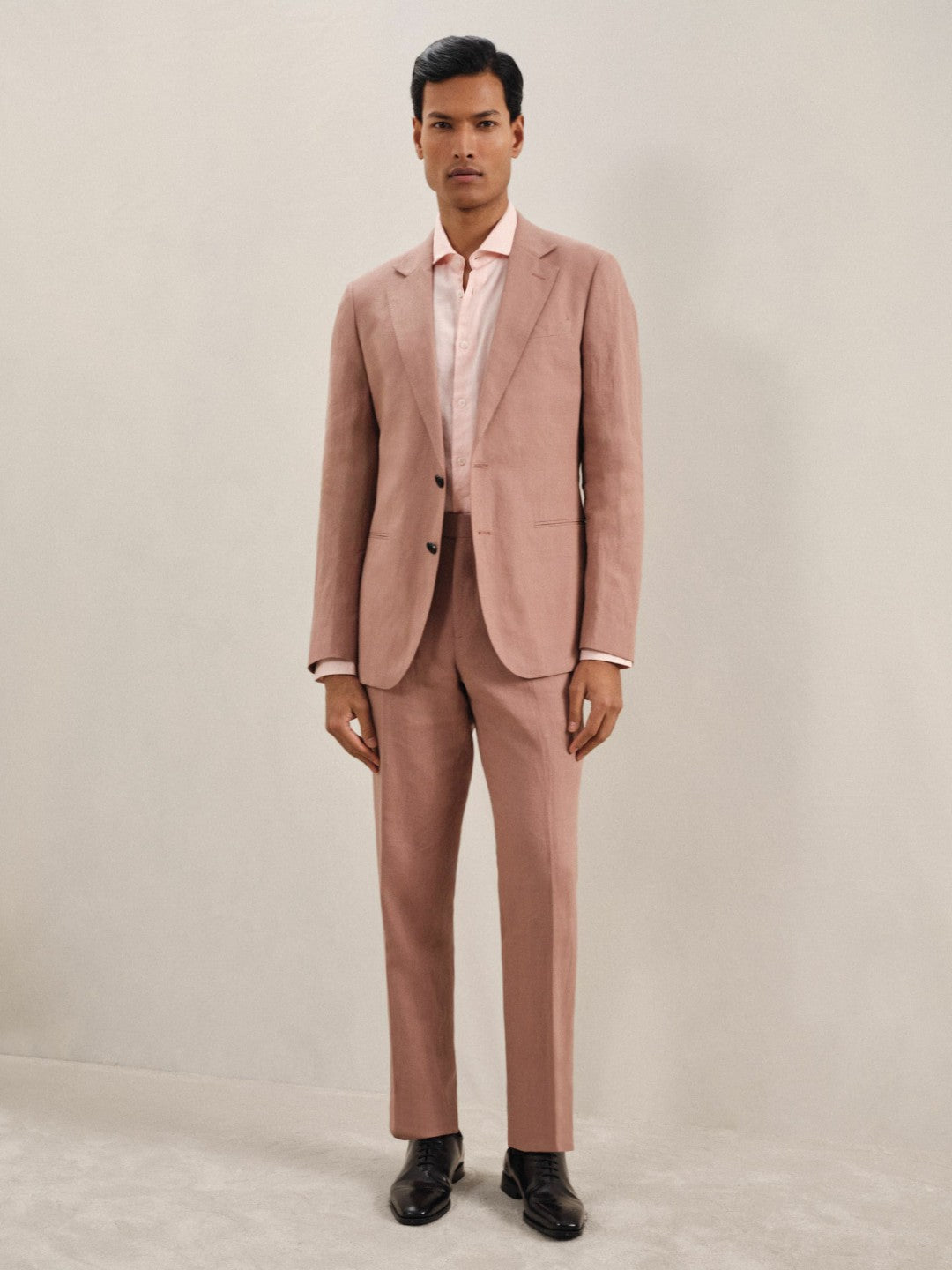 Men Single-Breasted Linen Suit Blazer Slim Fit in Rose Pink