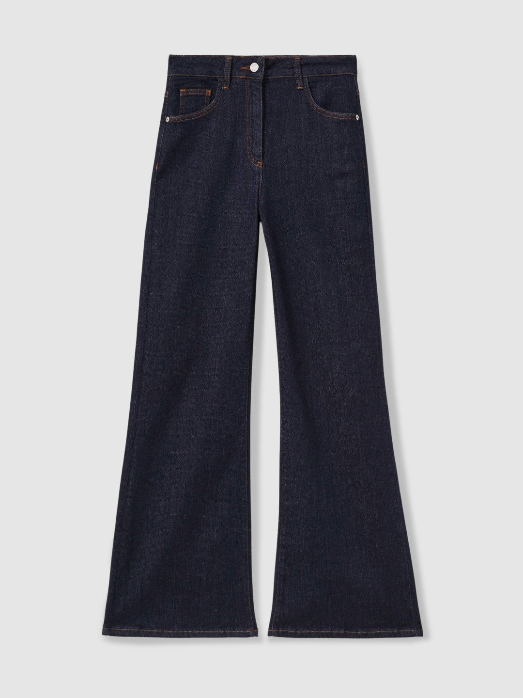 Women Petite Mid-Rise Flared Jeans in Dark Blue