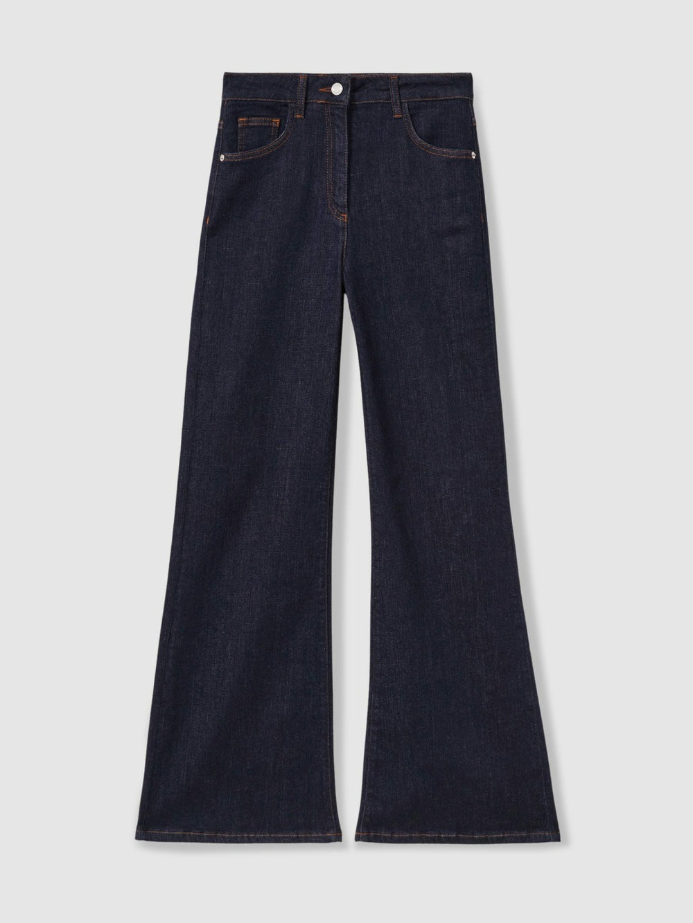 Women Petite Mid-Rise Flared Jeans in Dark Blue