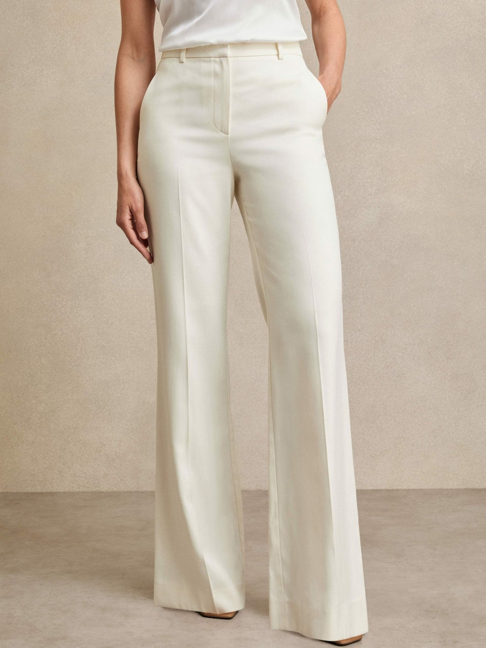 Women Petite Wide Leg Tailored Trousers in Cream