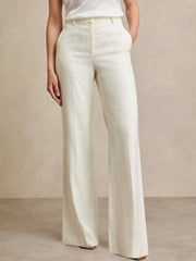 Women Petite Wide Leg Tailored Trousers in Cream
