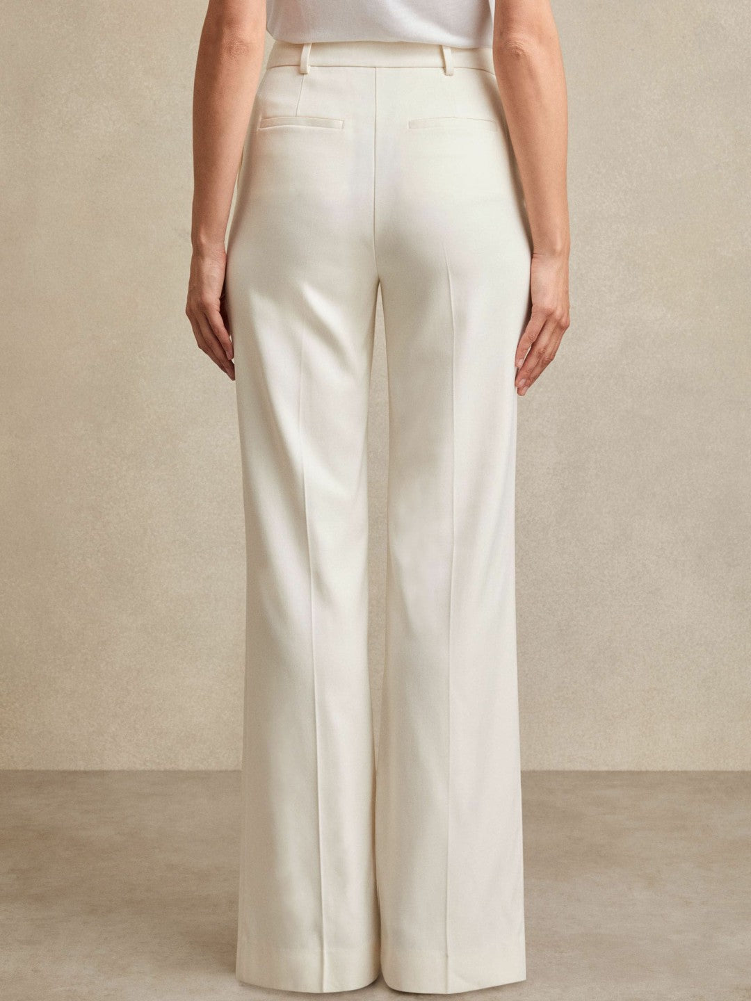 Women Petite Wide Leg Tailored Trousers in Cream