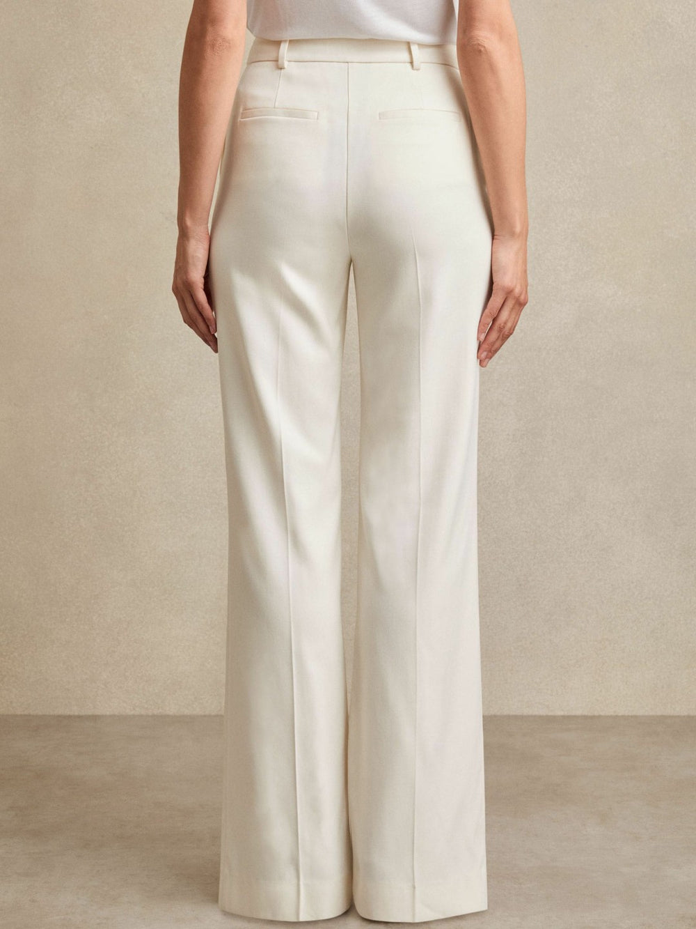 Women Petite Wide Leg Tailored Trousers in Cream