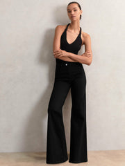 Women Petite Mid-Rise Flared Jeans in Black