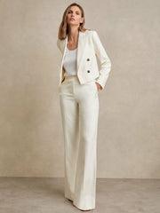 Women Wide Leg Tailored Trousers in Cream
