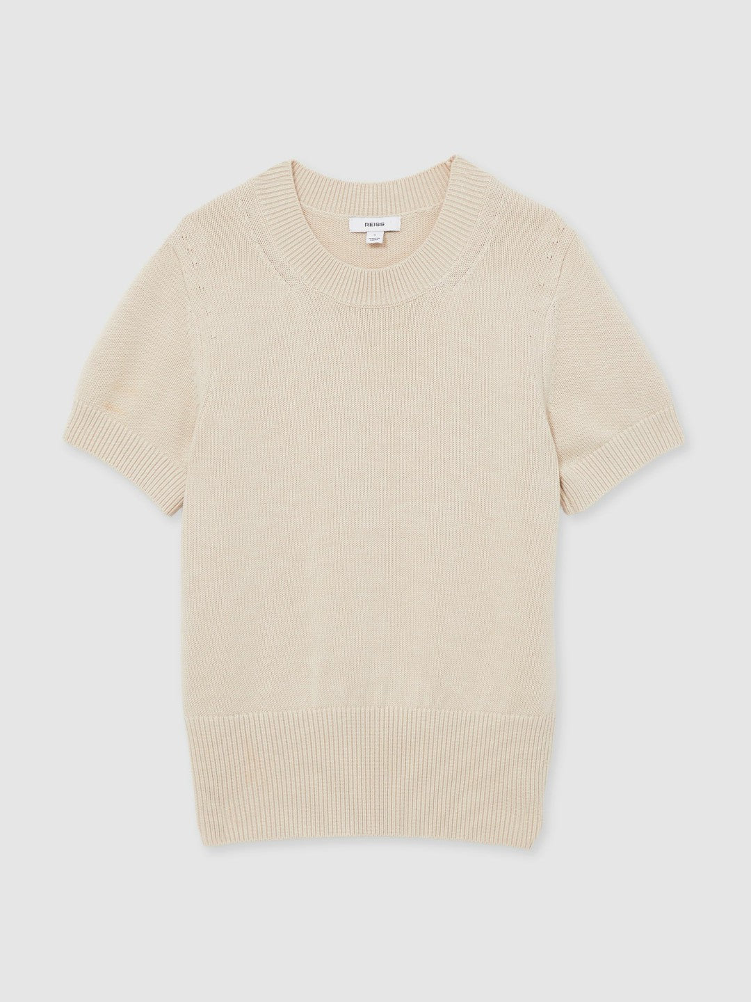 Women Cotton And Wool Crew-Neck Top in Neutral