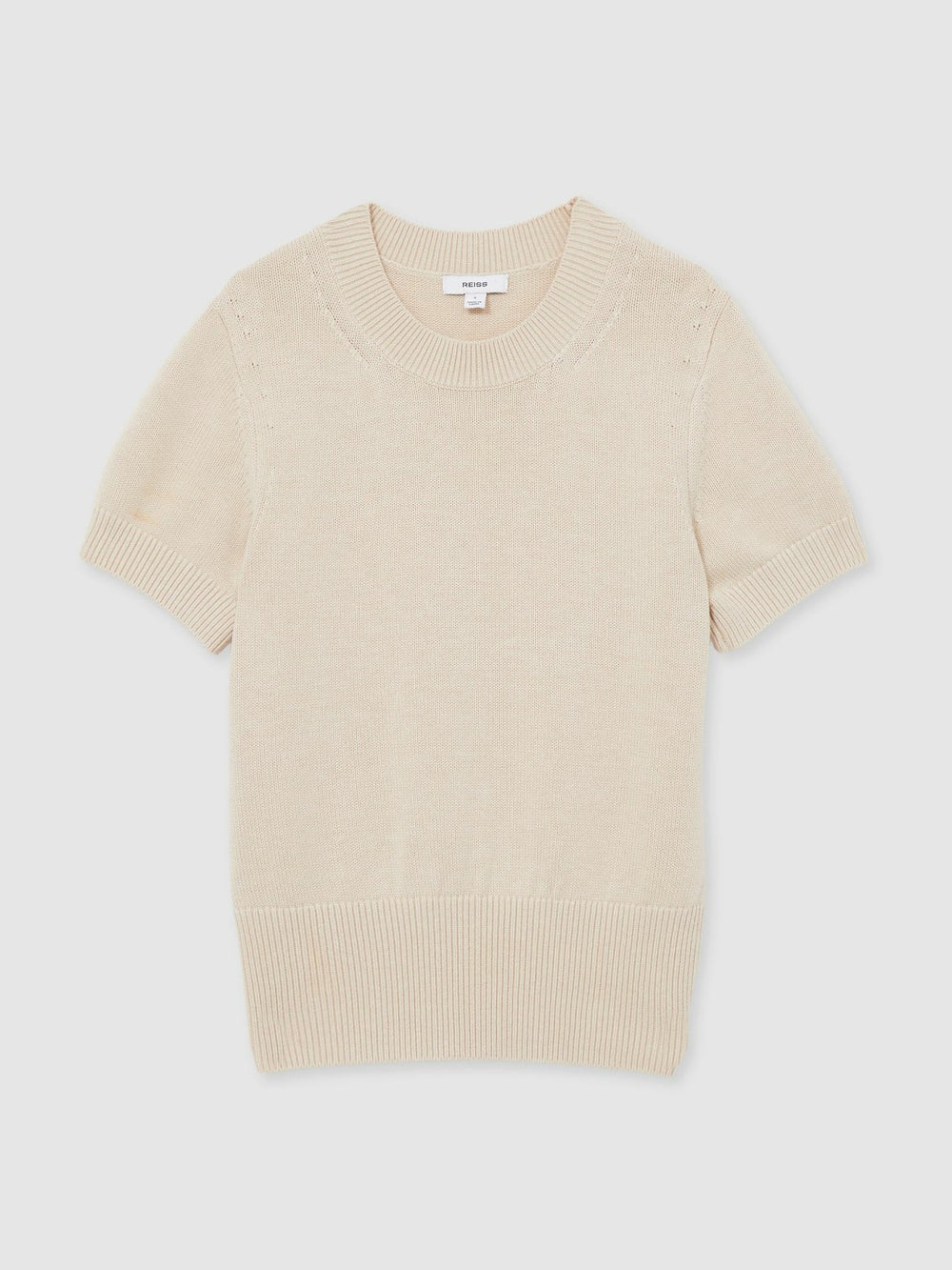Women Cotton And Wool Crew-Neck Top in Neutral