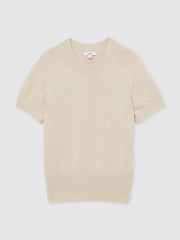 Women Cotton And Wool Crew-Neck Top in Neutral