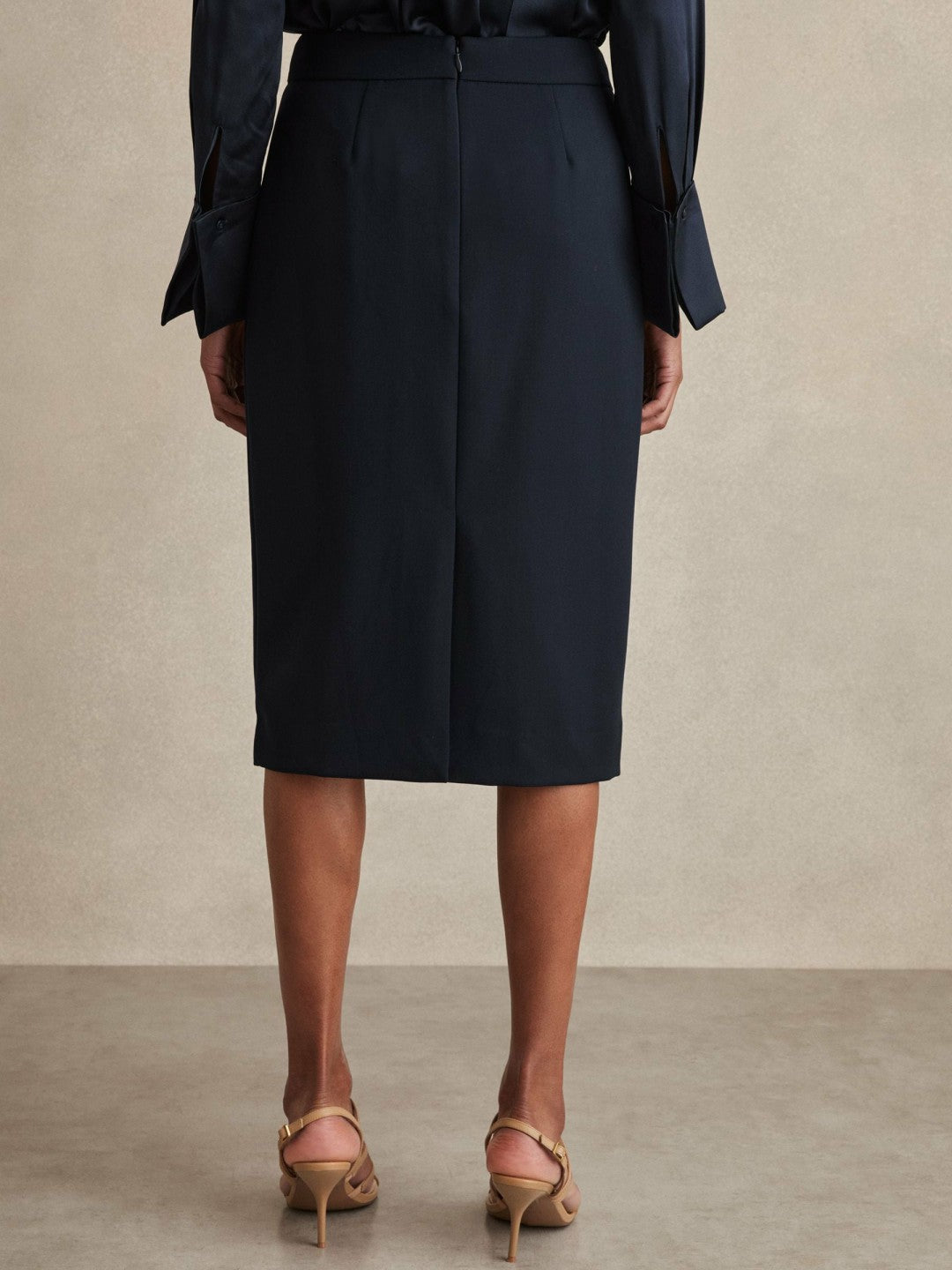 Women Tailored Midi Suit Skirt in Navy