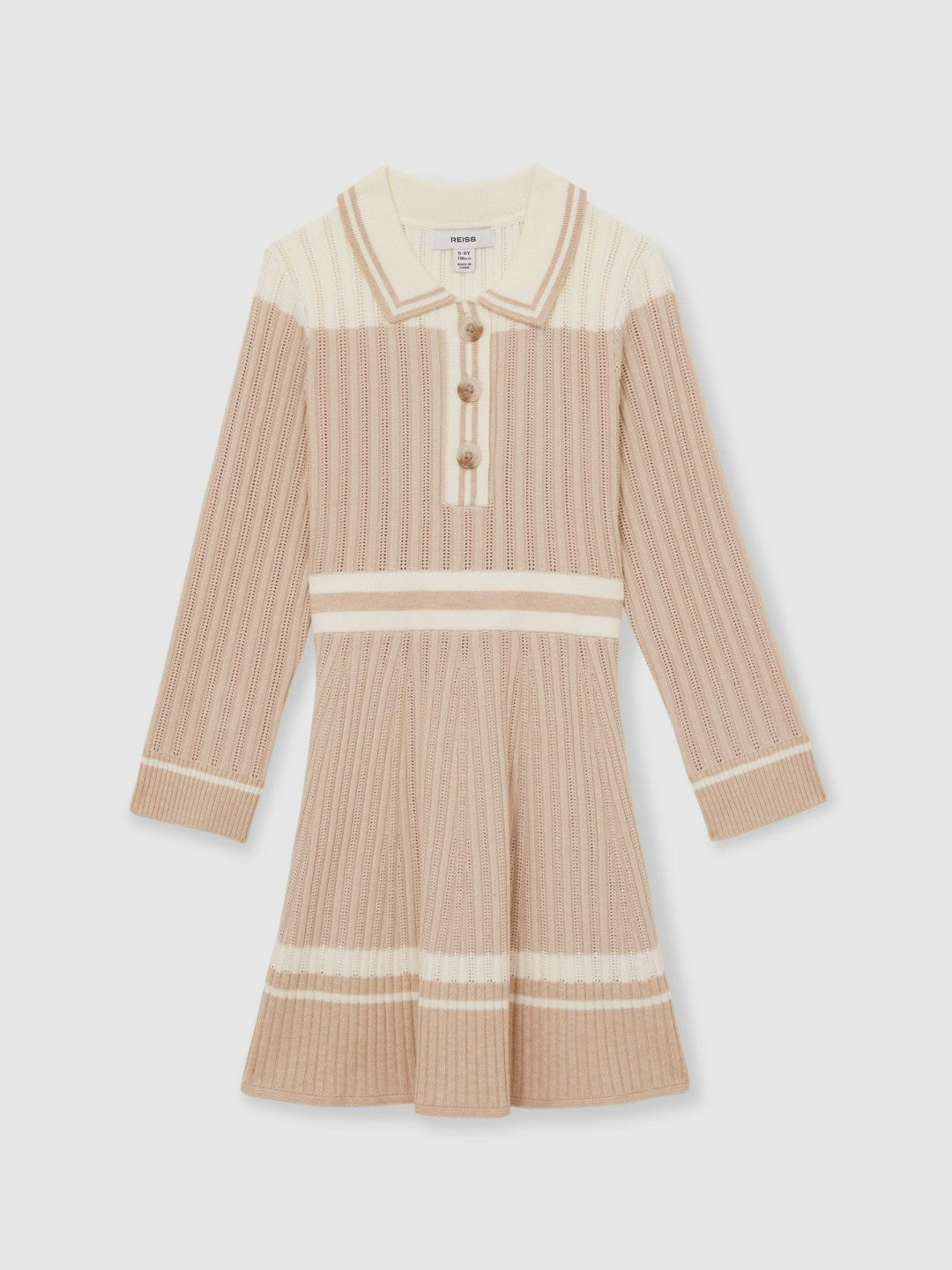 Children & Baby 9-13 yrs Rib-Knit Pointelle Flared Dress in Pale Pink