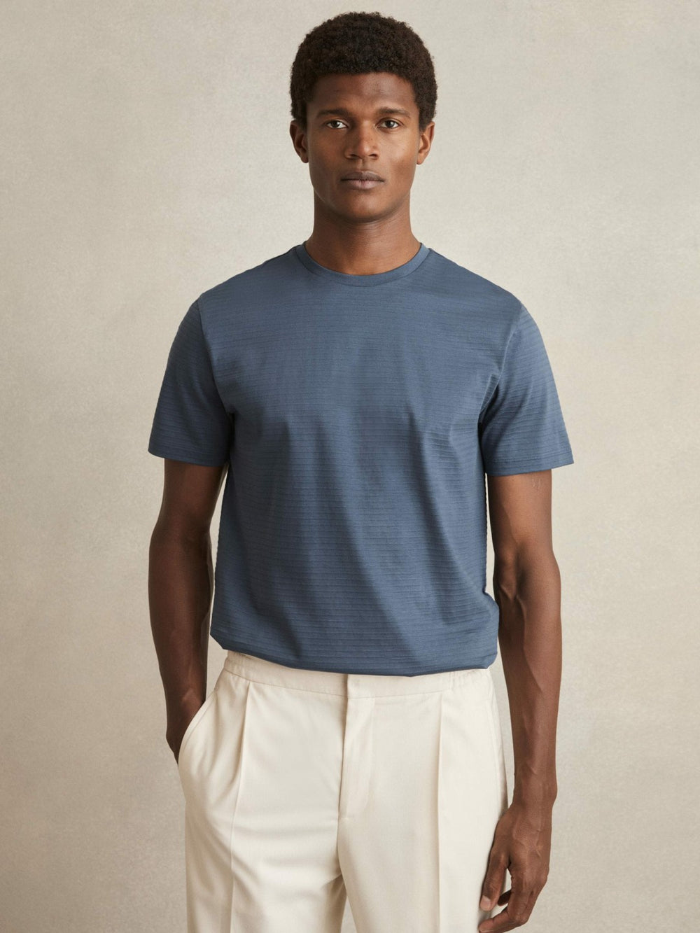 Men Mercerised-Cotton Ribbed T-Shirt in Airforce Blue
