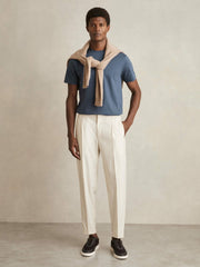 Men Mercerised-Cotton Ribbed T-Shirt in Airforce Blue