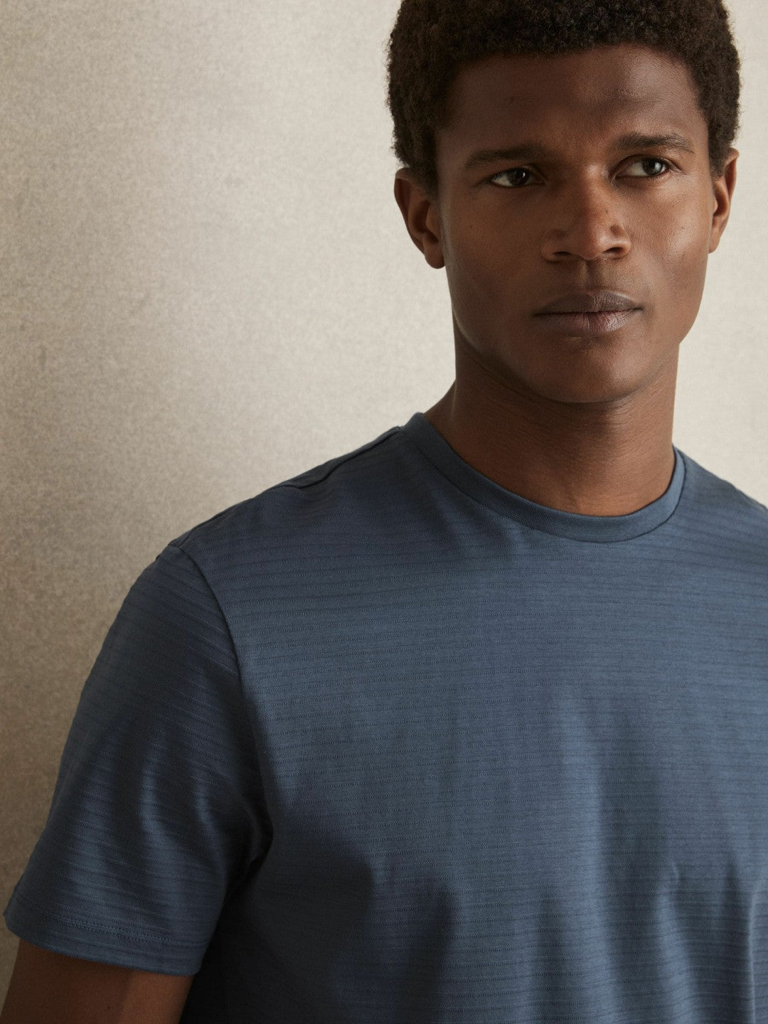 Men Mercerised-Cotton Ribbed T-Shirt in Airforce Blue