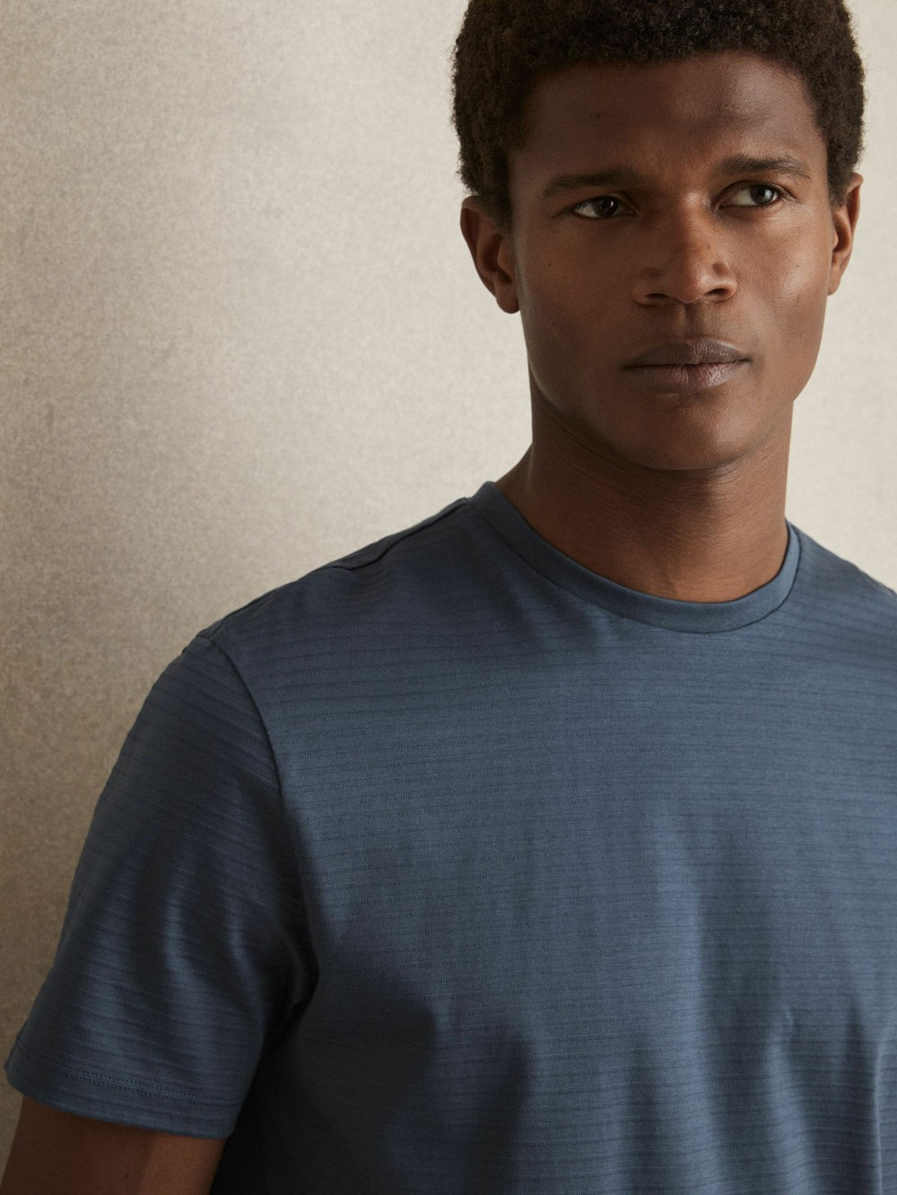 Men Mercerised-Cotton Ribbed T-Shirt in Airforce Blue
