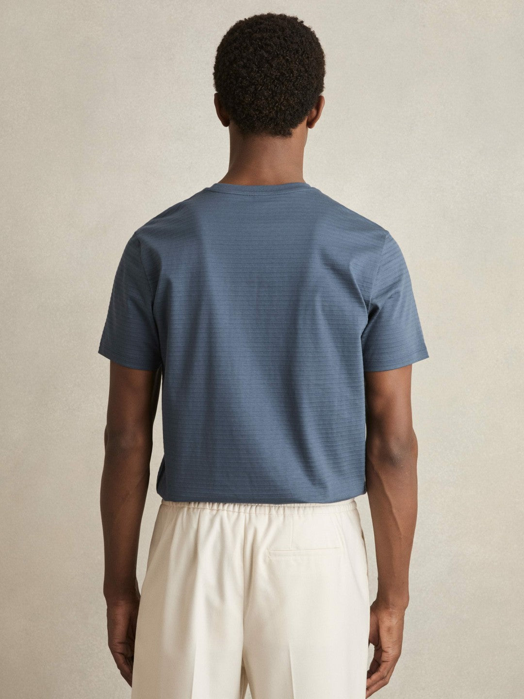 Men Mercerised-Cotton Ribbed T-Shirt in Airforce Blue
