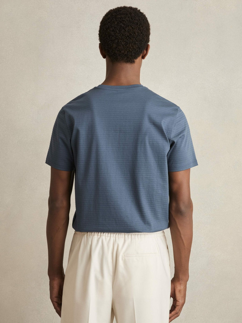 Men Mercerised-Cotton Ribbed T-Shirt in Airforce Blue
