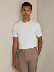 Men Mercerised-Cotton Crew-Neck T-Shirt in White