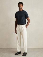 Men Mercerised-Cotton Crew-Neck T-Shirt in Navy