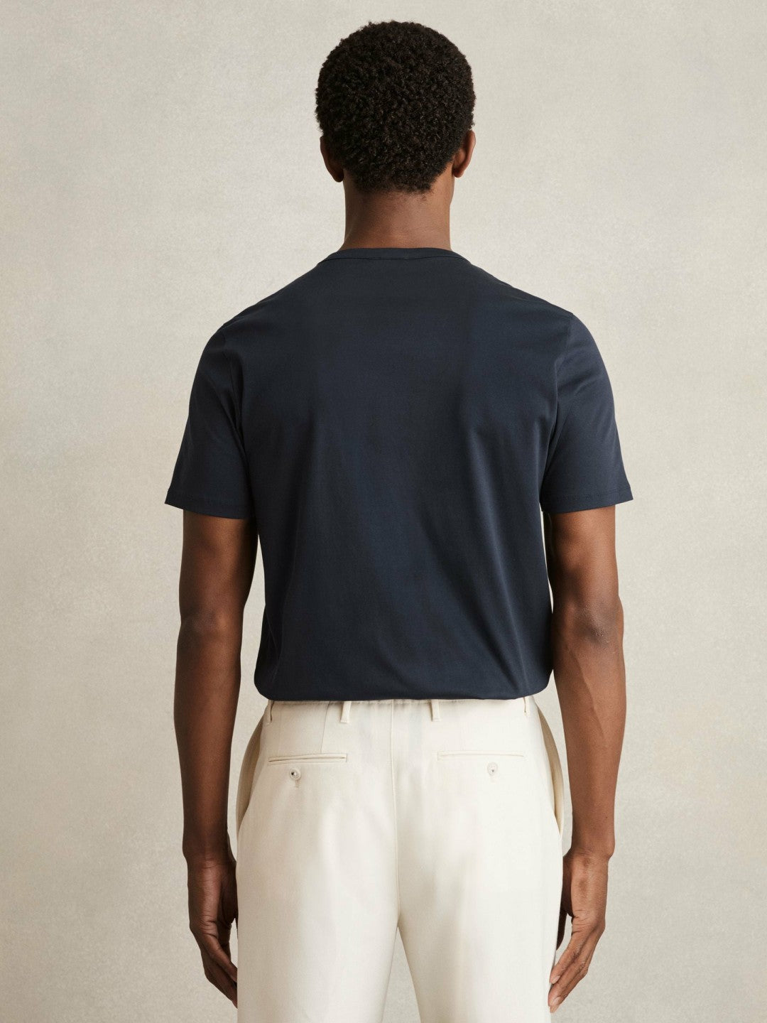Men Mercerised-Cotton Crew-Neck T-Shirt in Navy
