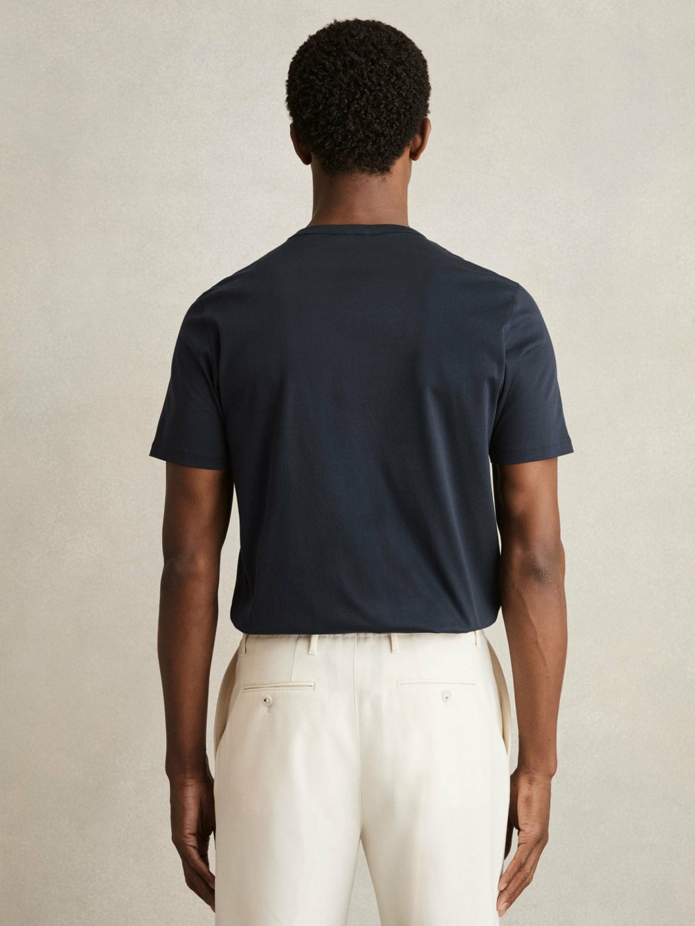 Men Mercerised-Cotton Crew-Neck T-Shirt in Navy