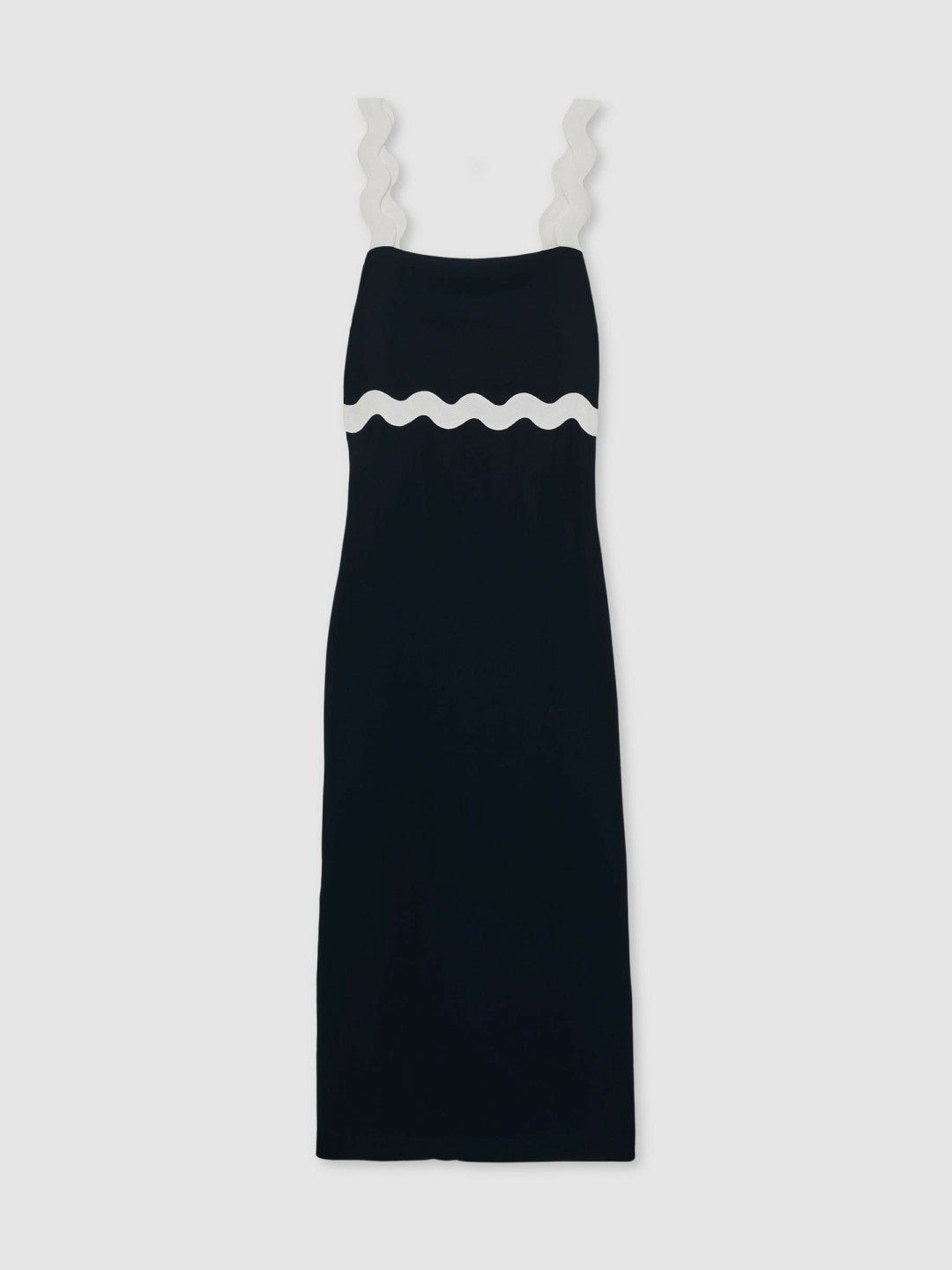 Women Wave-Trim Crepe Midi Dress in Navy